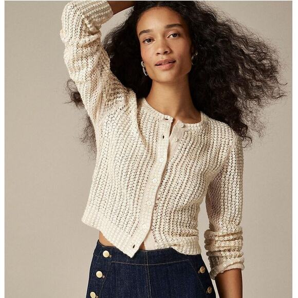 J. CREW Collection Sequin Pointelle Cardigan Sweater Cream Sz XXL NWT $198 {C41} - Picture 1 of 4